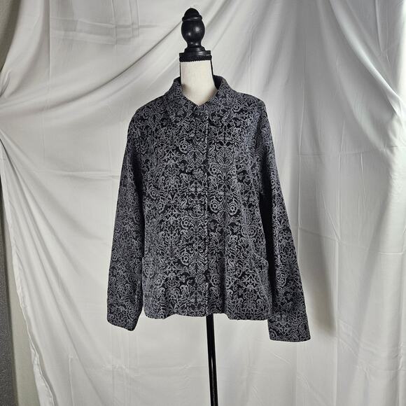 Croft & Barrow Jacket Women XL Black Gray Jacquard Button Front Pockets Casual - Picture 4 of 8